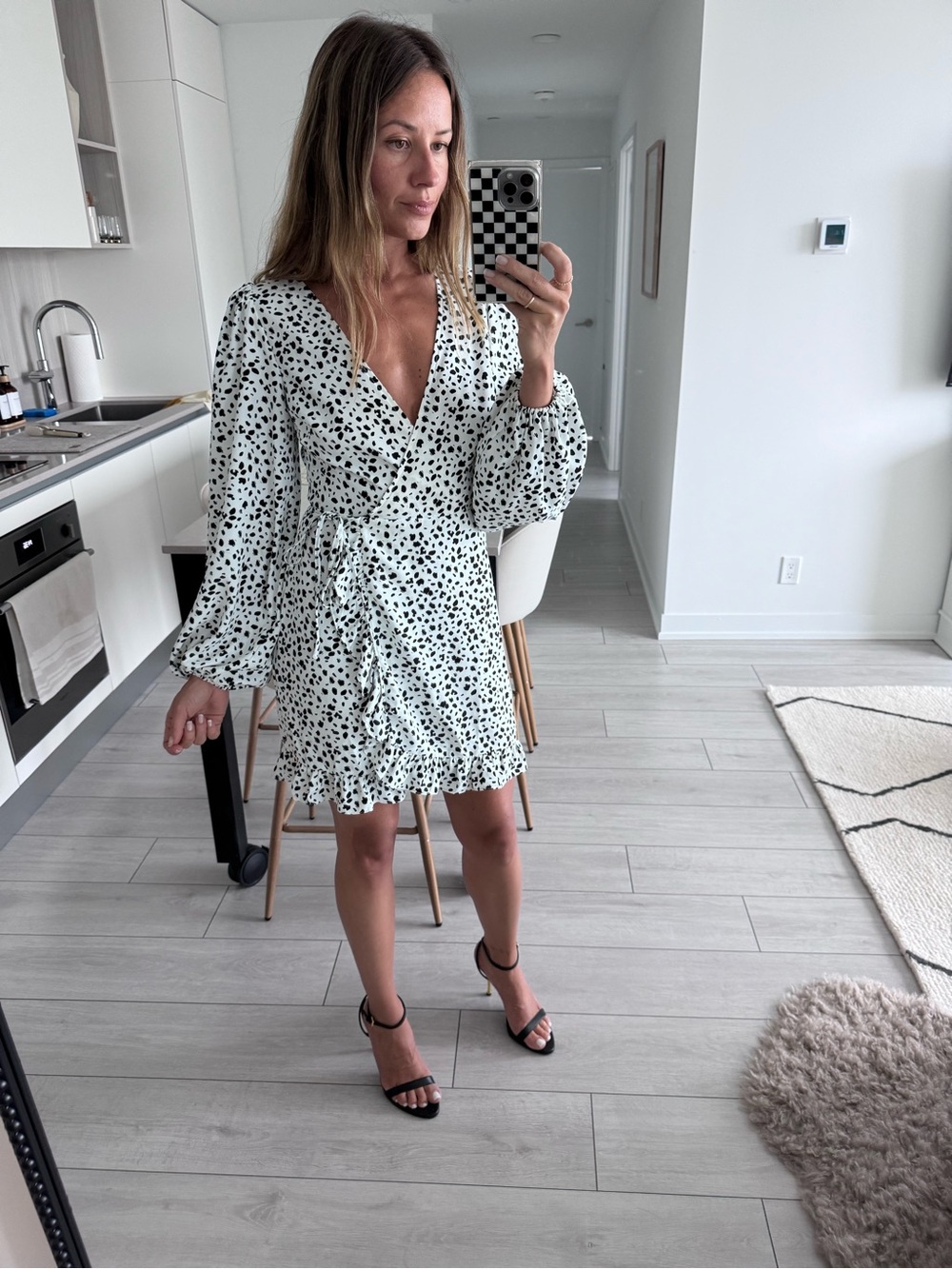 ASOS Black Dot Wrap Mini Dress on White